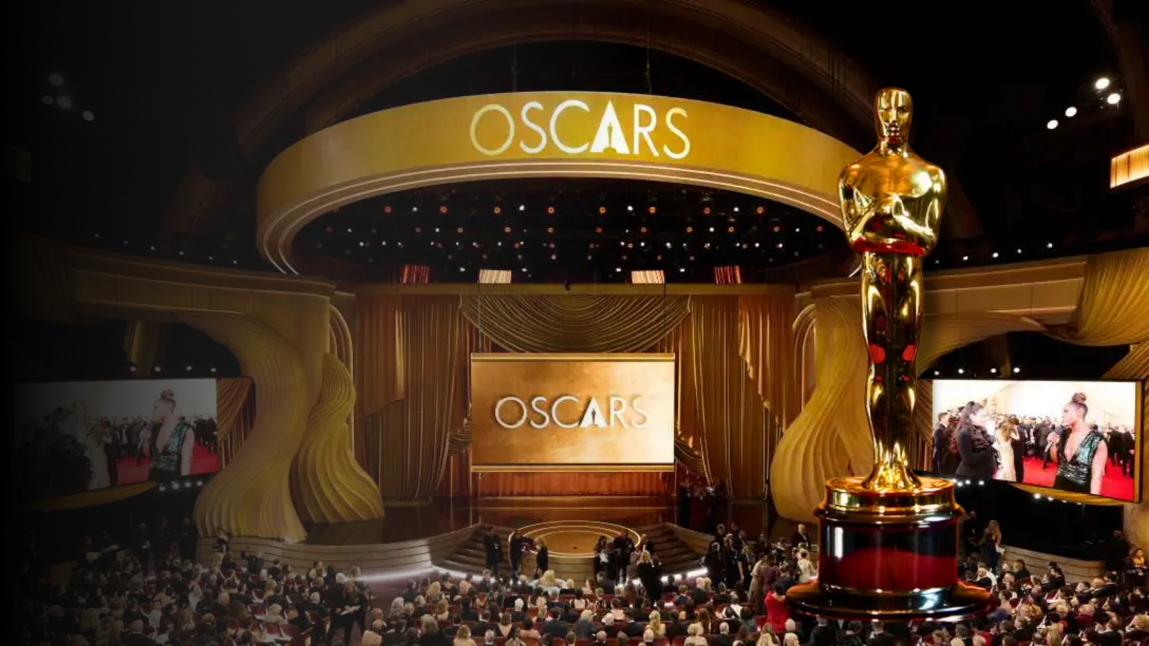 montagem com imagens do oscar e da cerimonia do oscar