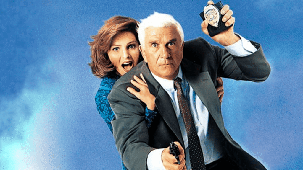 Leslie Nielsen em poster do filme Corra que a Policia Vem Aí!